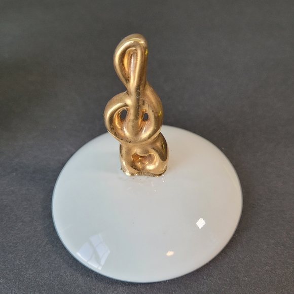 Music Note Trinket Dish Treble Clef Gilded Lid Porcelain Vintage Trinket Jar - Picture 7 of 9